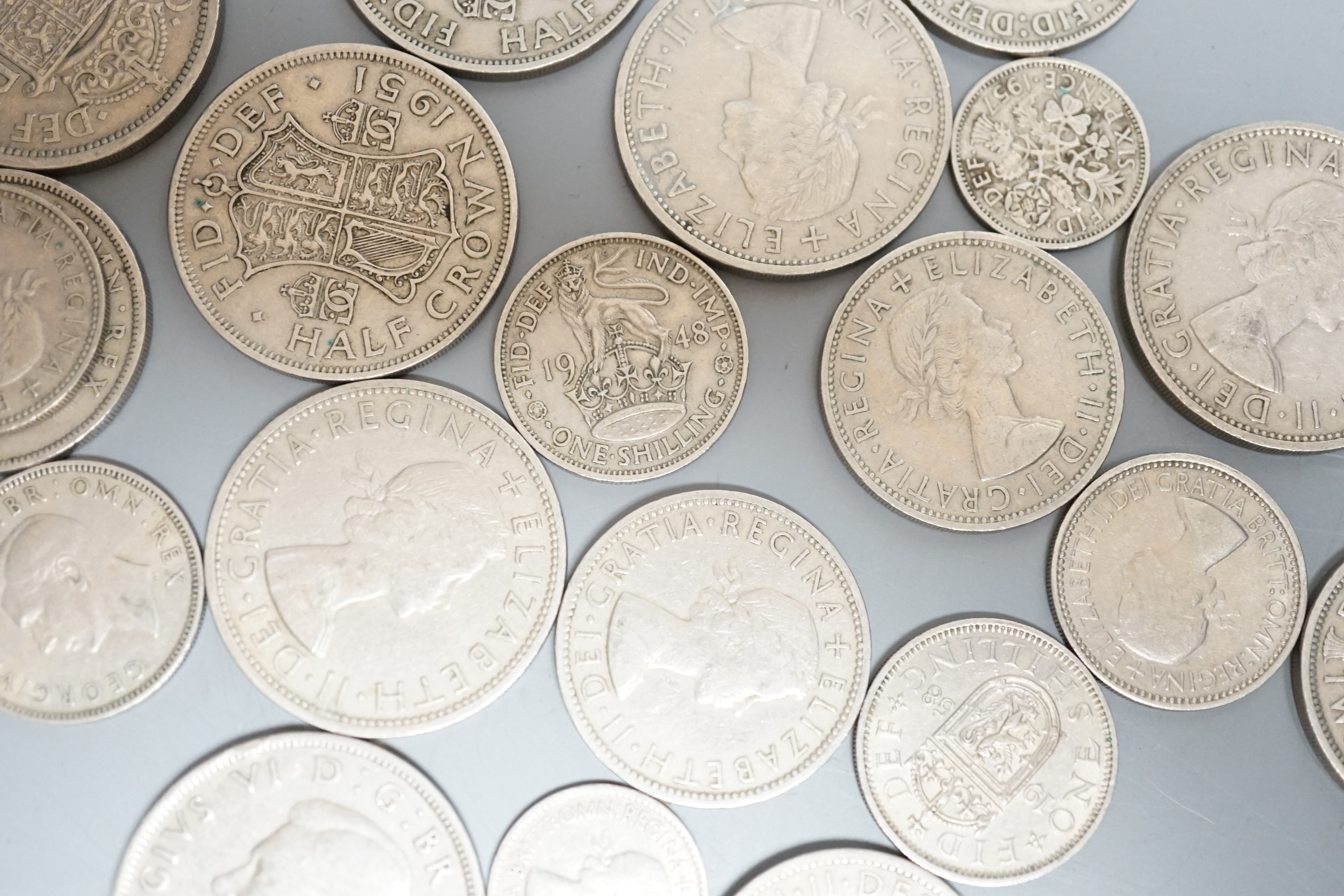 Assorted UK George VI and QEII coins.